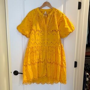 Anthropologie Yellow Eyelet Dress Medium Petite